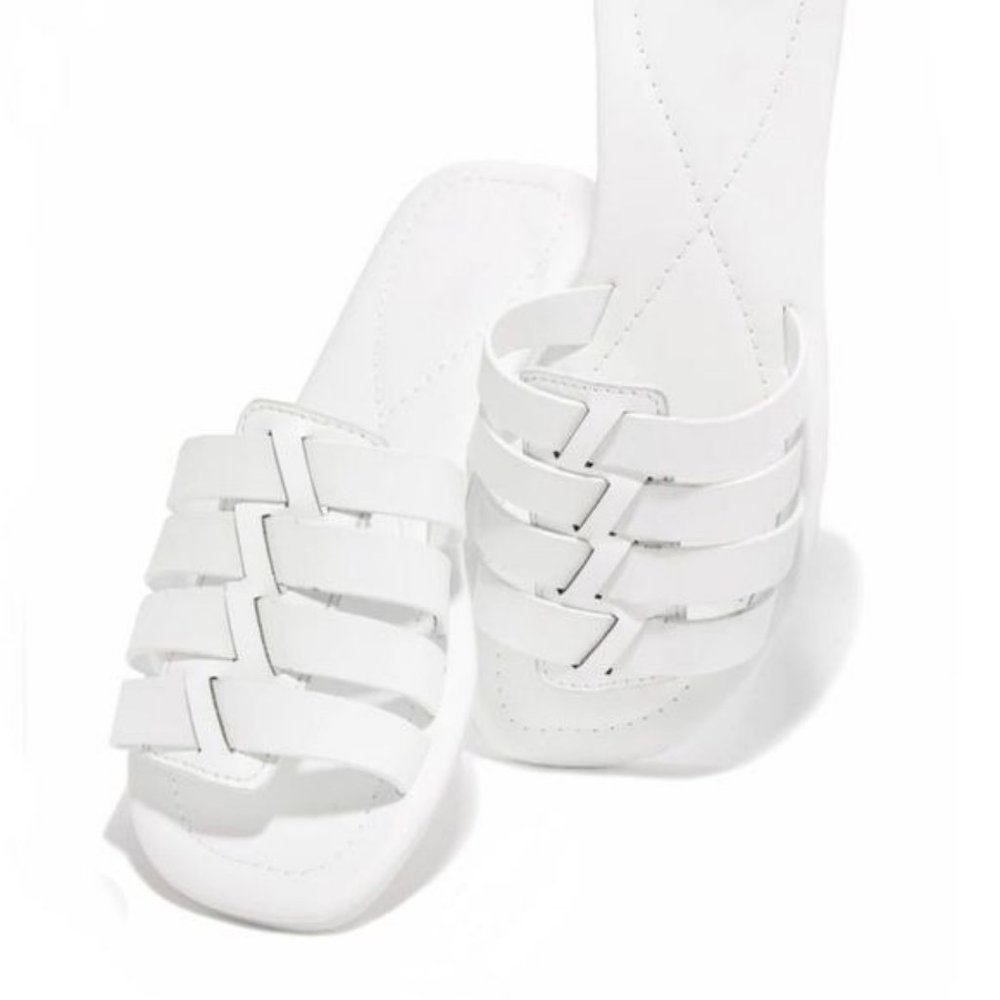 !! NEW !! Soft Vegan Leather Caged Slide Sandals in White - Picture 4 of 9